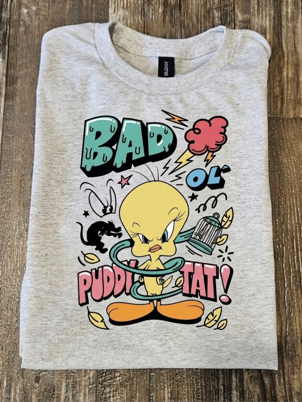 Tweety Shirt Short Sleeve Tshirt Cute Bad Ol Puddy Tat